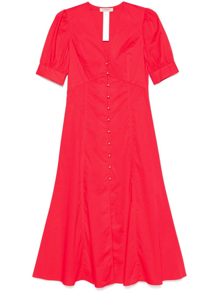 Twin-Set Poppy Red Midi Dress With V-Neck