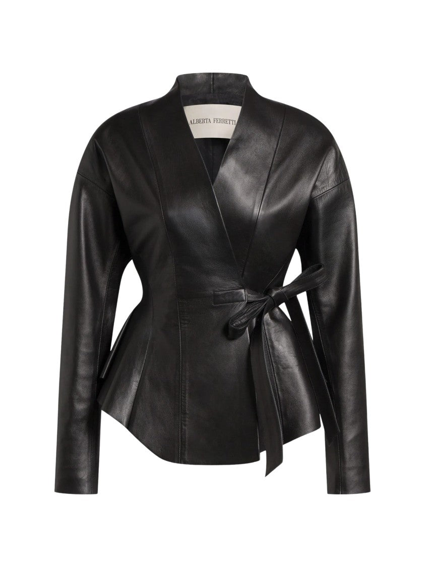 Alberta Ferretti Fitted Bow Tie Leather Jacket