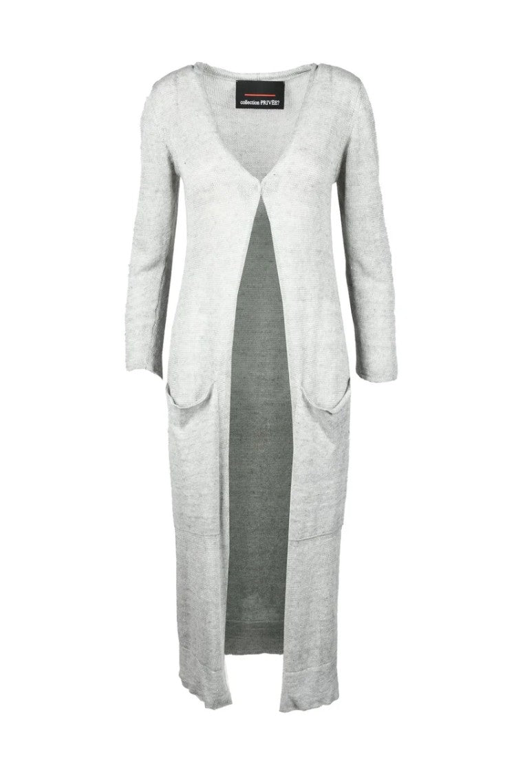 Collection Privee? Light Grey Long Open-Front Cardigan