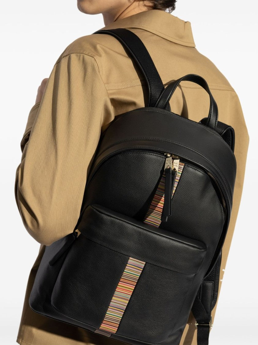 Paul Smith Vertical Stripe Black Backpack With Top Zip Closure