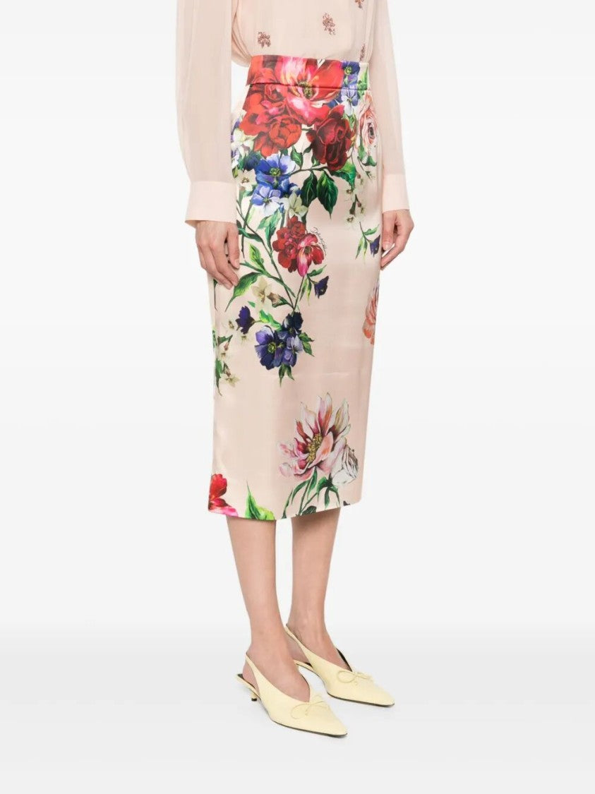 Dolce & Gabbana Floral Print Midi Skirt With Silhouette