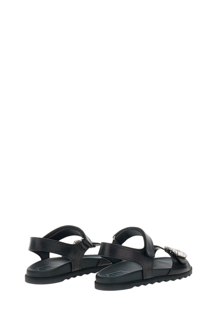 Roger Vivier Black Sandals With Crystal Embellishment And Ankle Strap