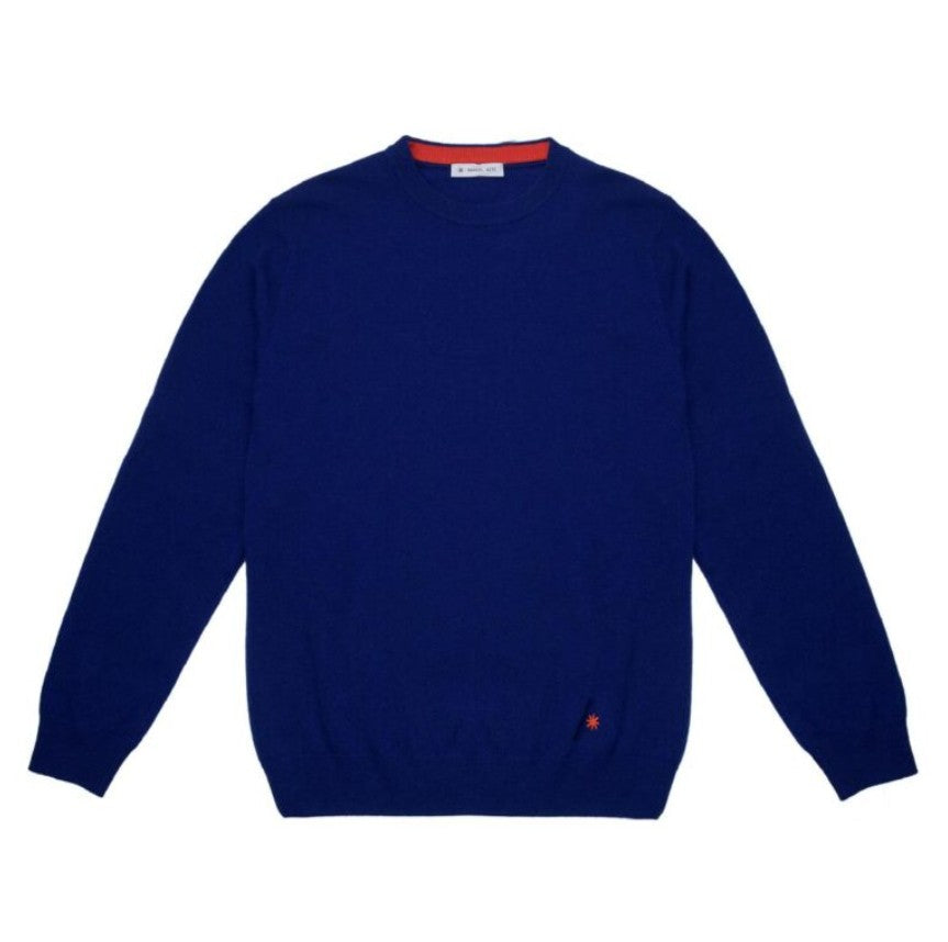 Manuel Ritz Electric Blue Merino Wool Crew Neck Sweater