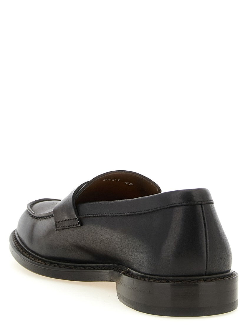 Doucal's Black Leather Loafers With Bowl Stitching
