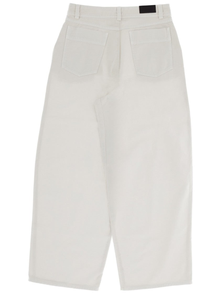 Lemaire White Cotton High-Waist Wide-Leg Pants