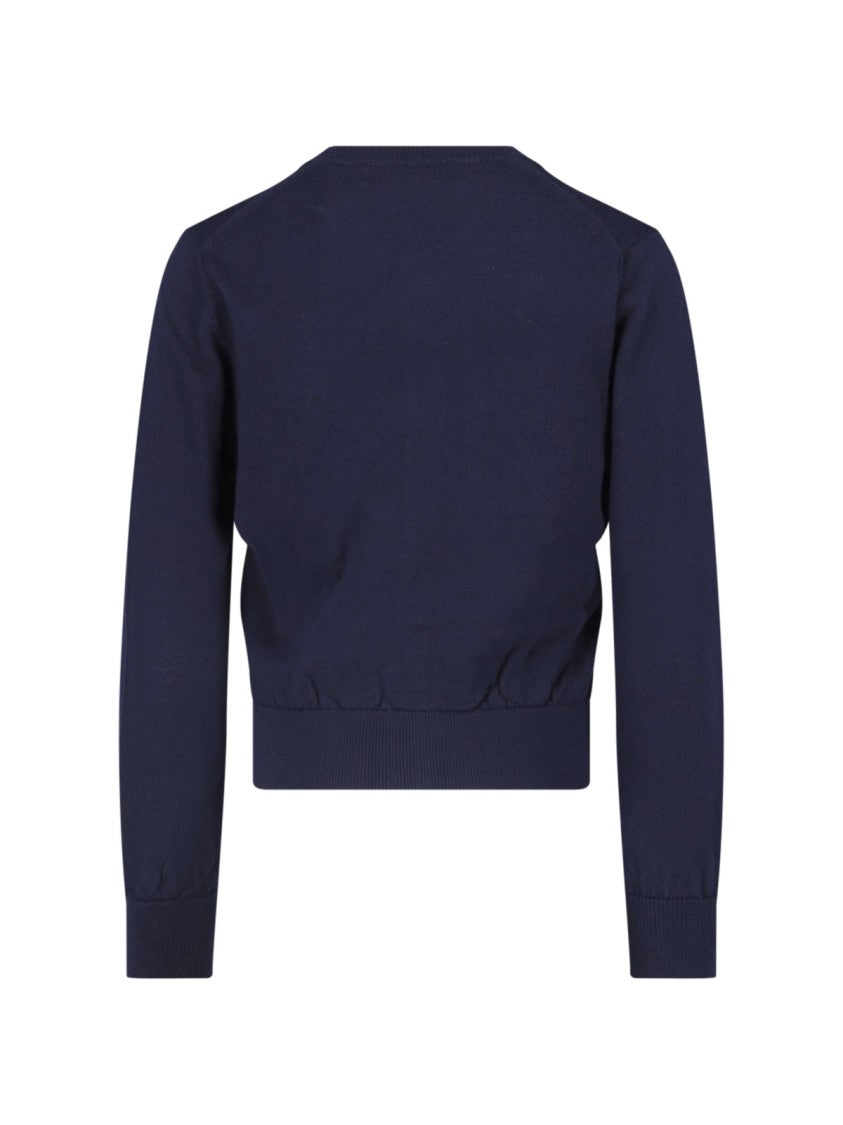 Comme Des Garçons Navy Bow Detail Button-Down Cropped Sweater