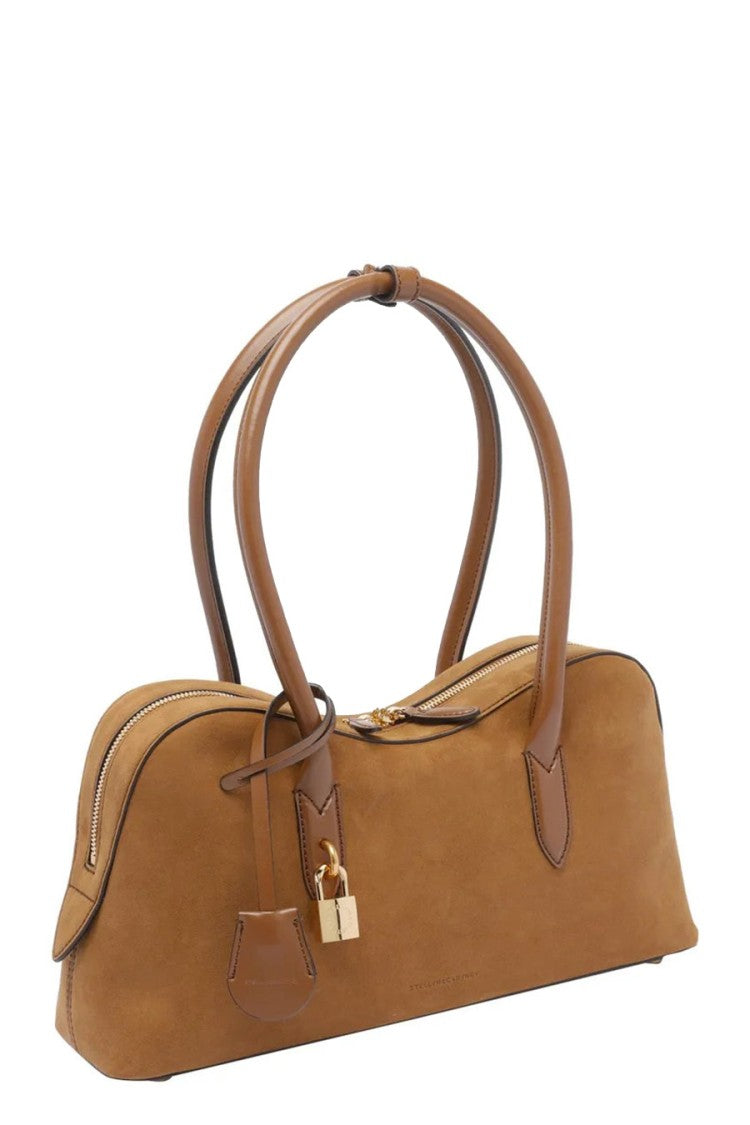 Stella Mccartney Brown Padlock Charm Dual Top Handle Polyamide Shoulder Bag