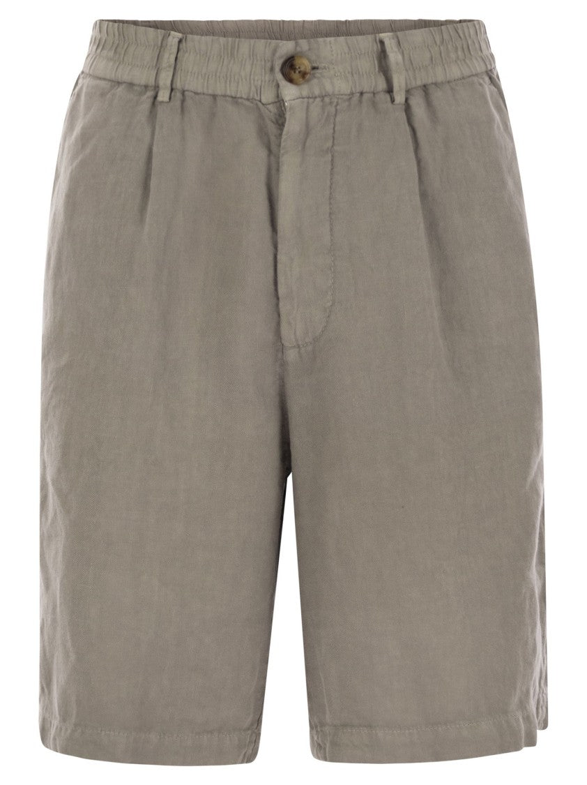 Brunello Cucinelli Bermuda Shorts In Light Délavé Linen Canvas
