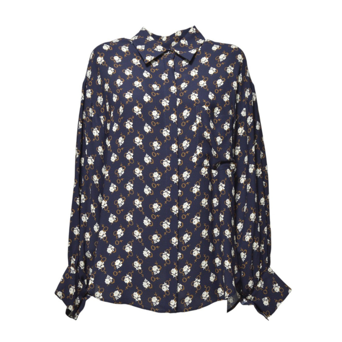 Aspesi Floral-Print Viscose Crepe Blouse With Pleated Back