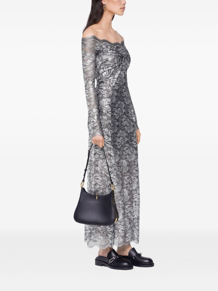 Rabanne Nero E Argento Off-The-Shoulder Midi Dress