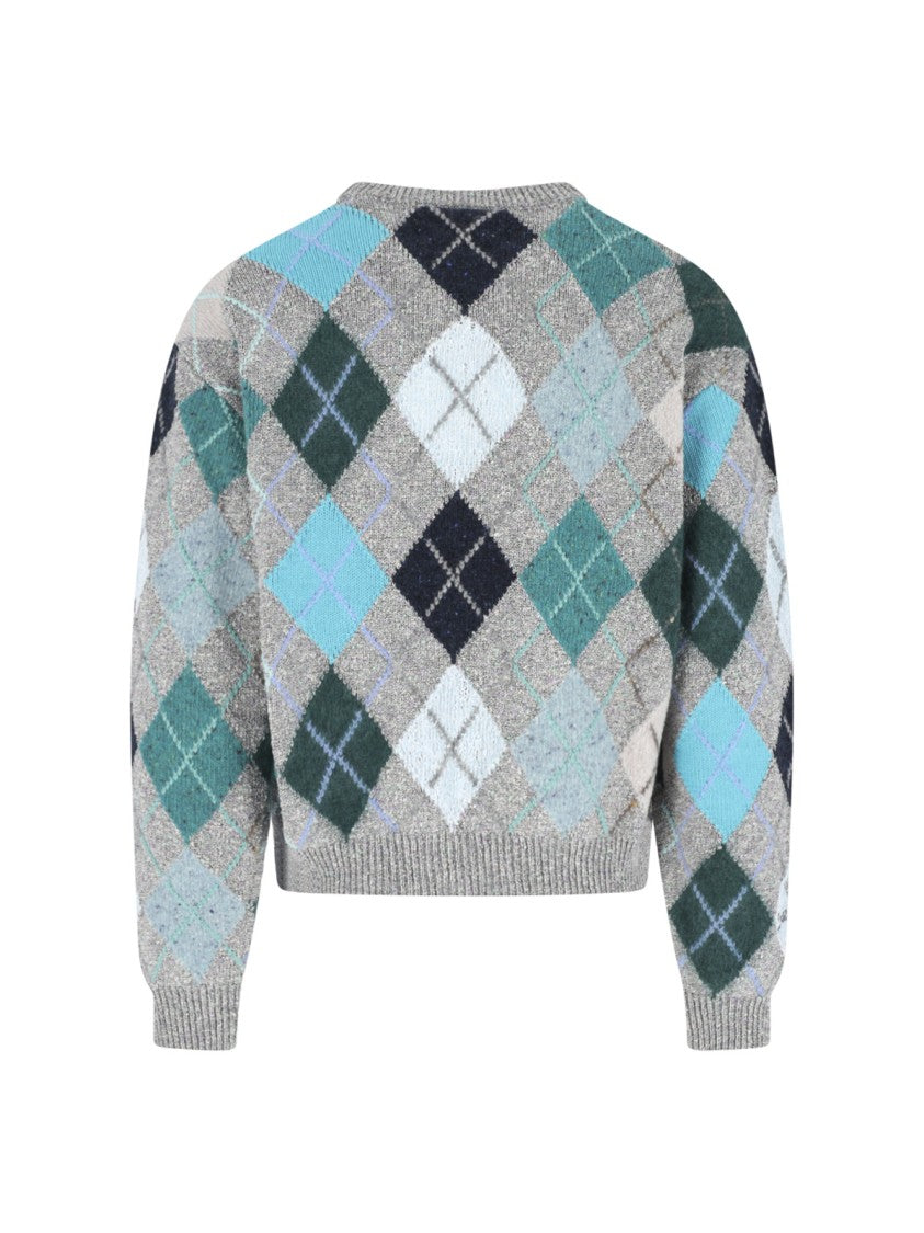 Erl Grey Multicolor Argyle Pattern Knit Sweater