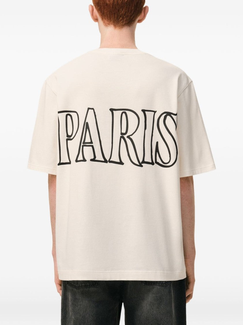 Ami Paris Relaxed Fit Cream Graphic T-Shirt With Bold Text