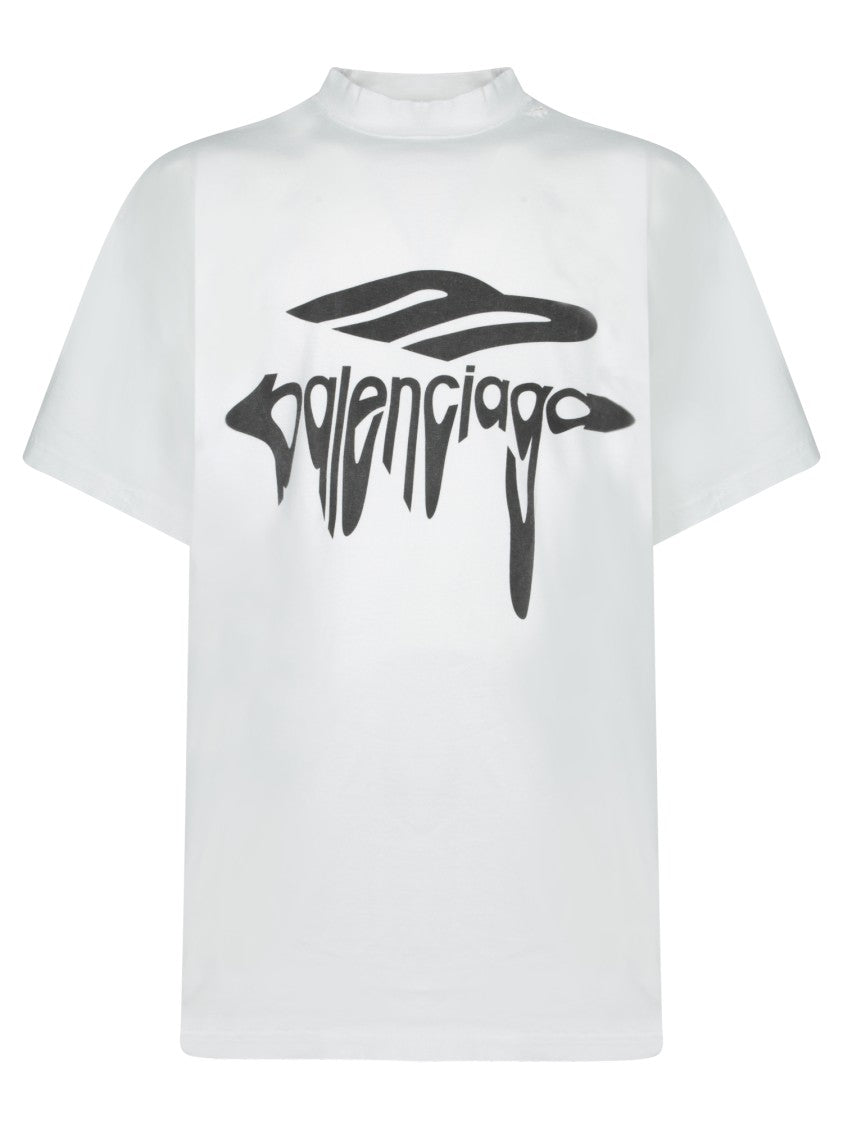 Balenciaga Short Sleeve White T-Shirt With Bold Black Liquid Logo