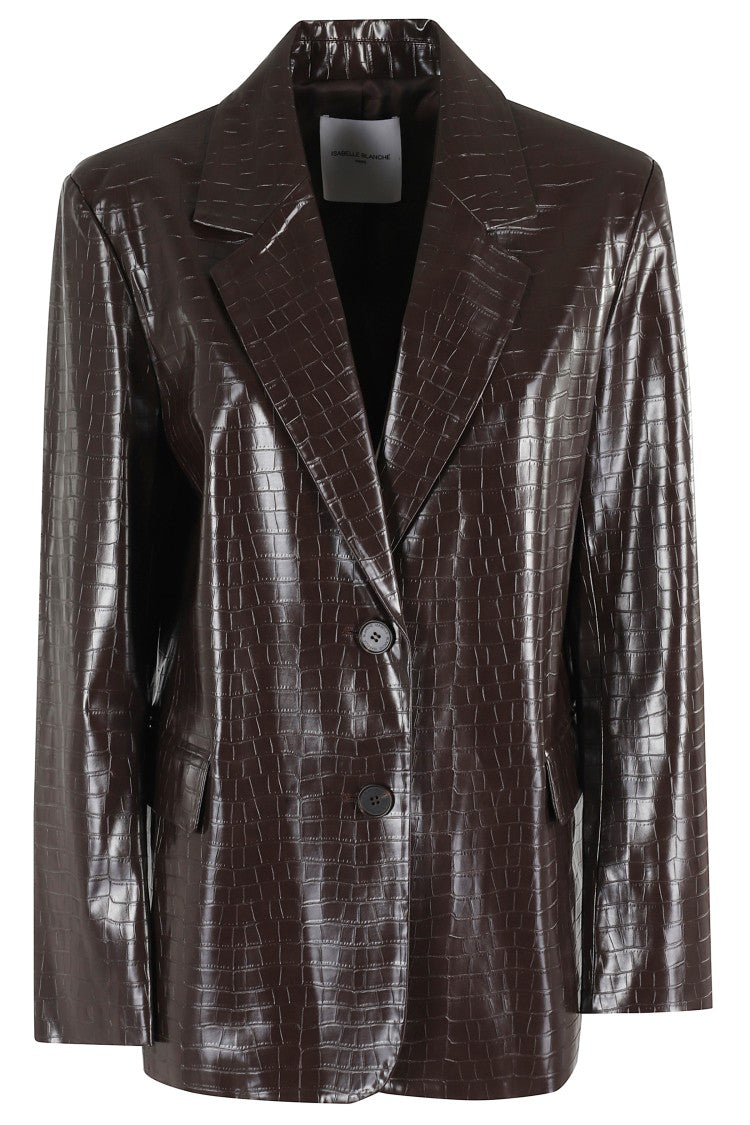 Isabelle Blanche Structured Dark Brown Croc Print Blazer
