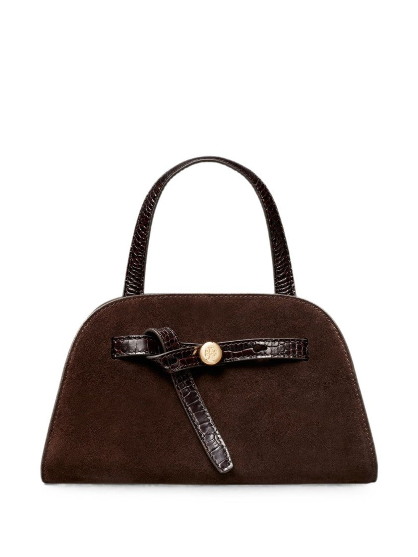 Tory Burch Structured Suede Handbag With Textured Leather Accents
