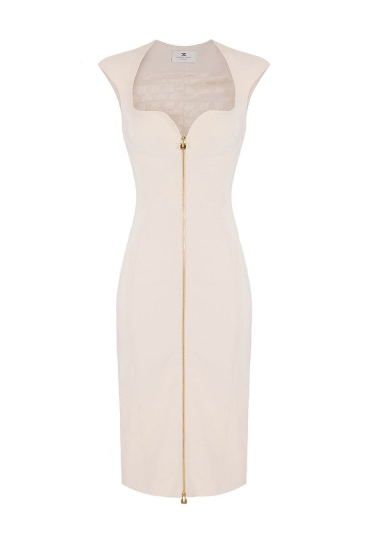 Elisabetta Franchi Butter Sweetheart Cutout Front Zip Polyester-Blend Mini Dress