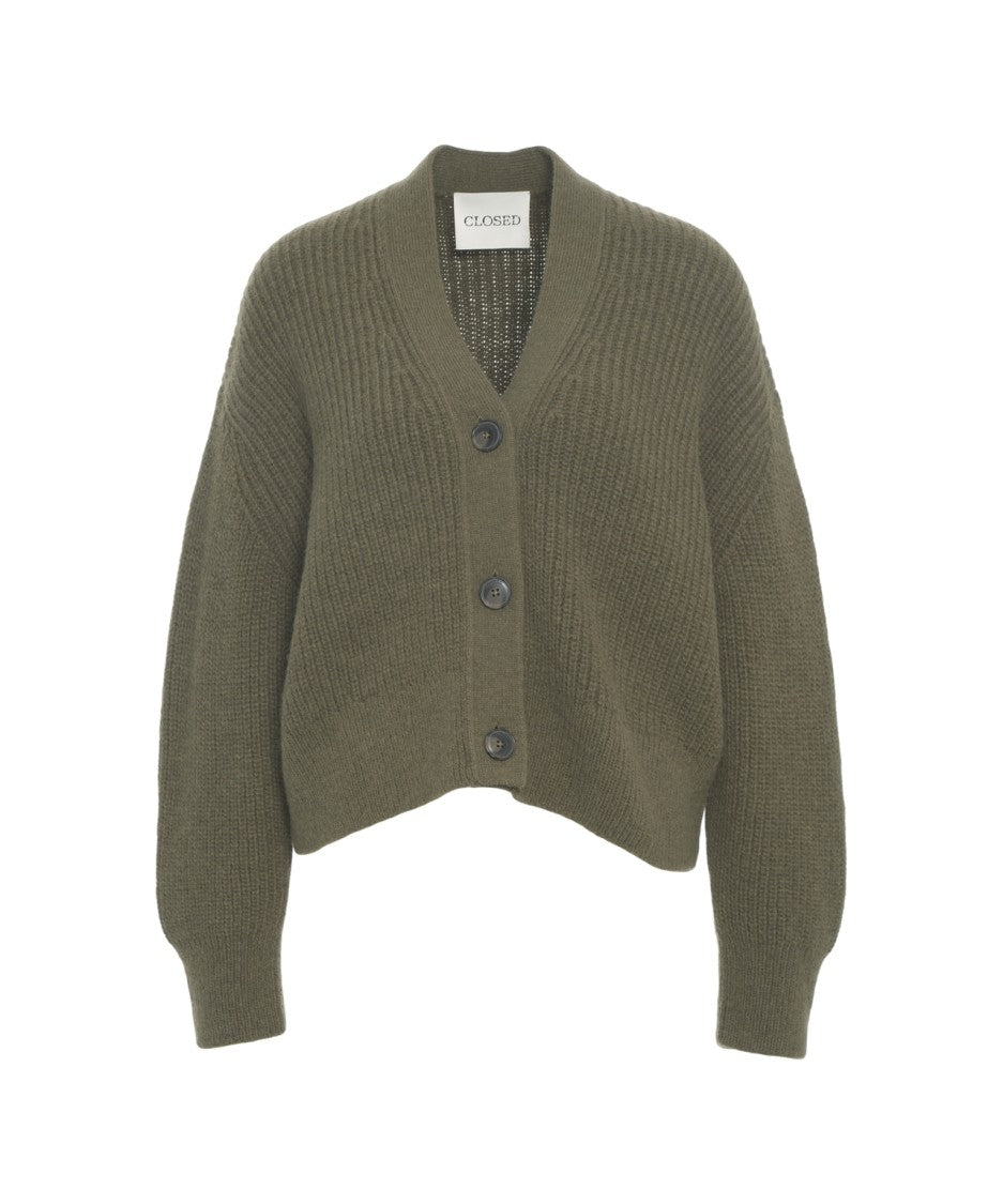 Closed Oversized V-Neck Cardigan With Ribbed Details In Misto Alpaca