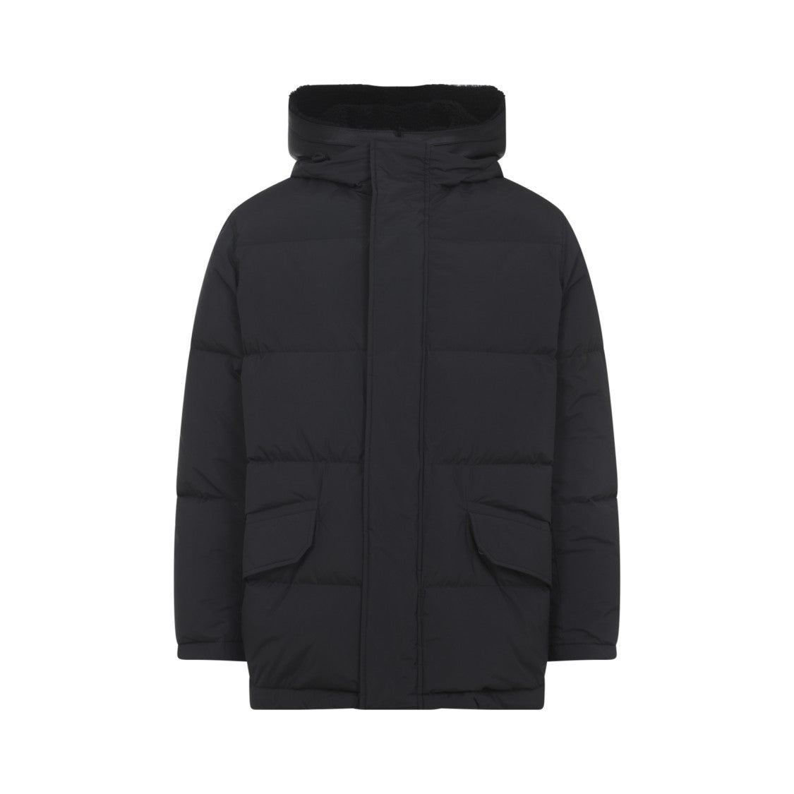 Yves Salomon Black Lamb Down Jacket With Detachable Leather Hood