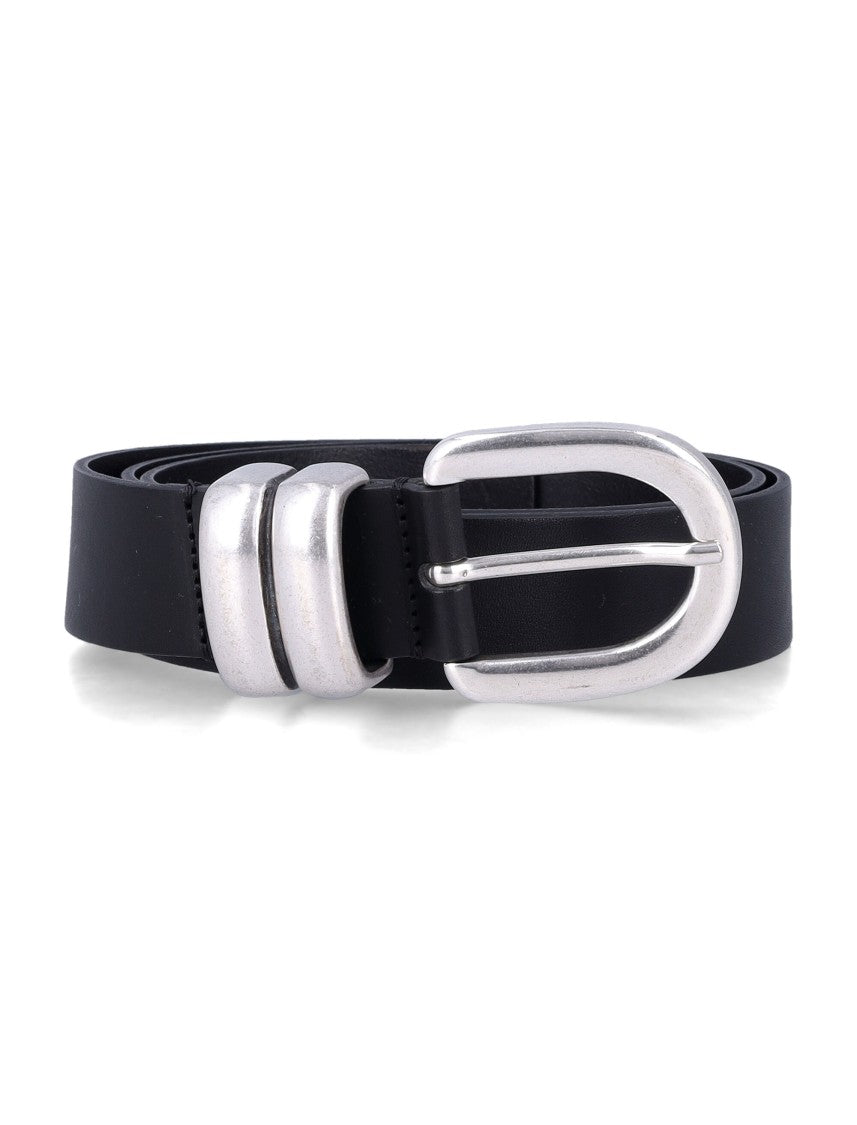 By Malene Birger Zoira Silver Curved Silver-Tone Buckle Leather Belt
