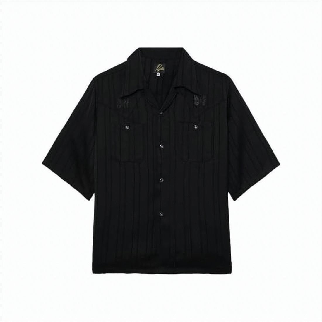Needles Textured Black Short-Sleeved Shirt With Classic Collar And Chest Pockets