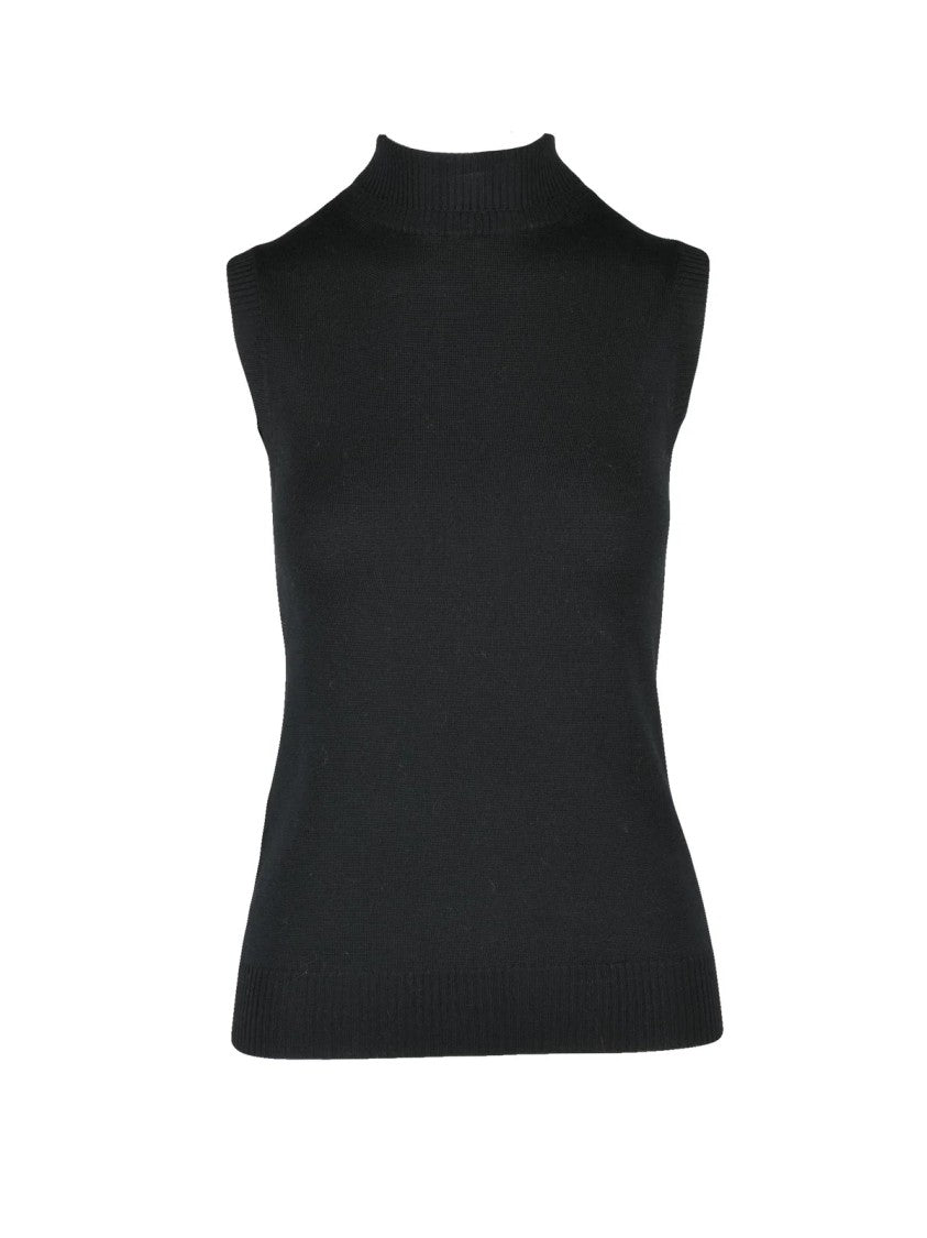 Sportmax Sleek Sleeveless Virgin Wool Sweater With High Neckline And Ribbed Trims