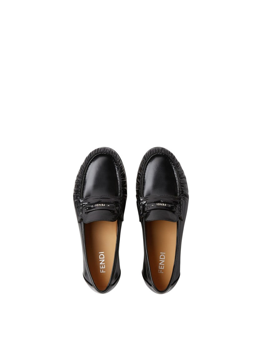 Fendi Gathered Polished Calf Leather Loafers