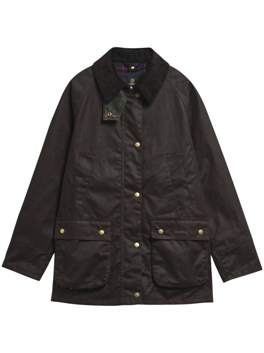 Barbour Boxy Waxed Jacket With Classic Corduroy Collar