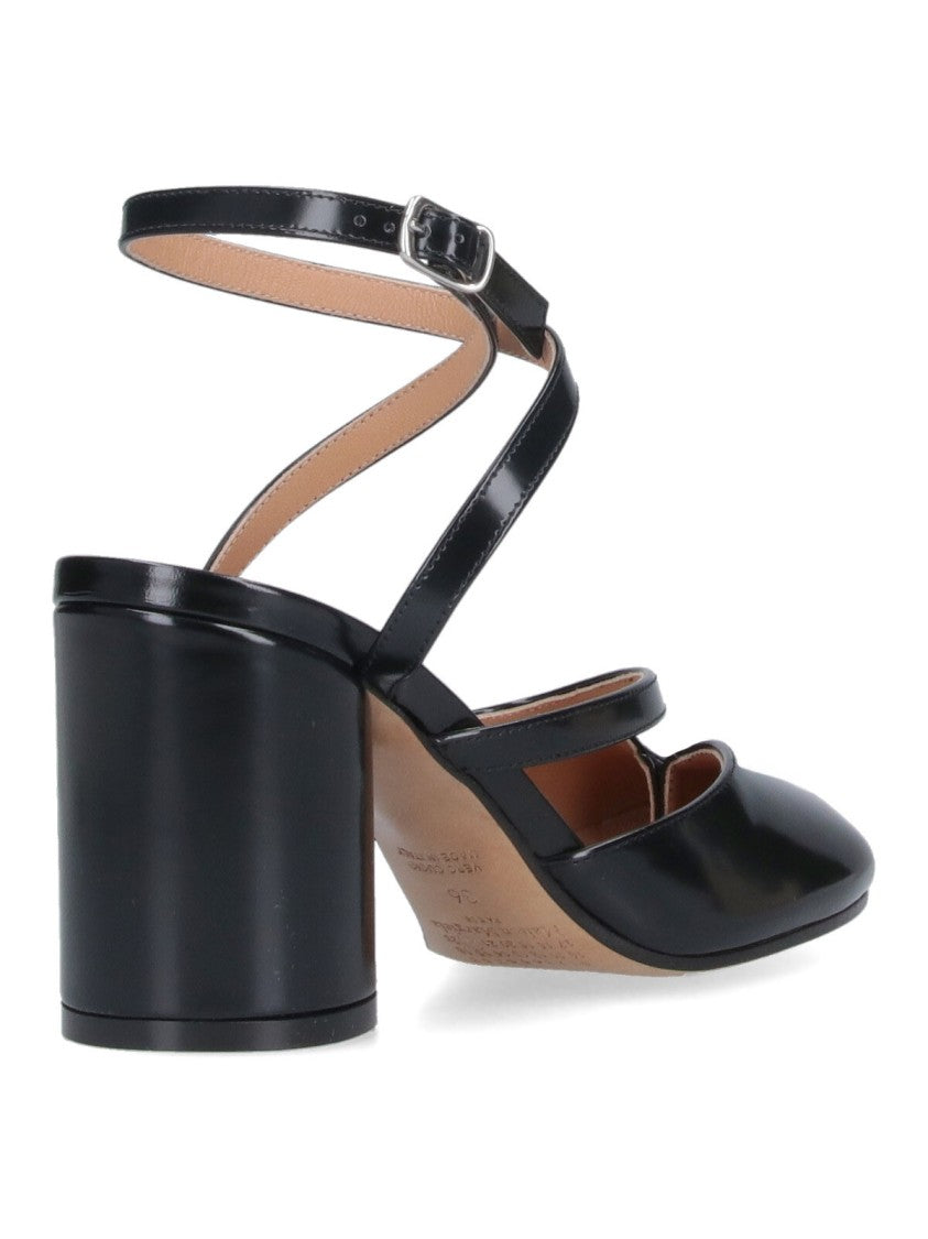 Maison Margiela Brushed Black Leather Slingback Mules With Tabi Detail