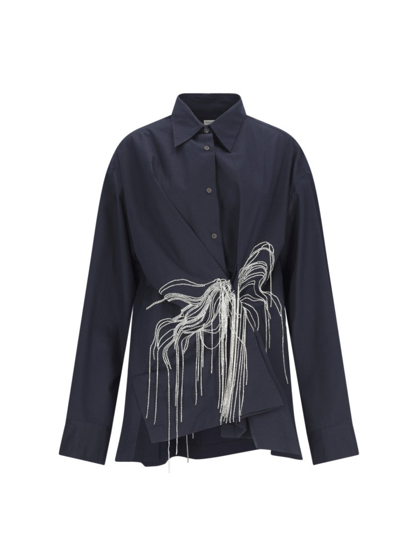 Dries Van Noten Oversized Rhinestone Shirt In Blue