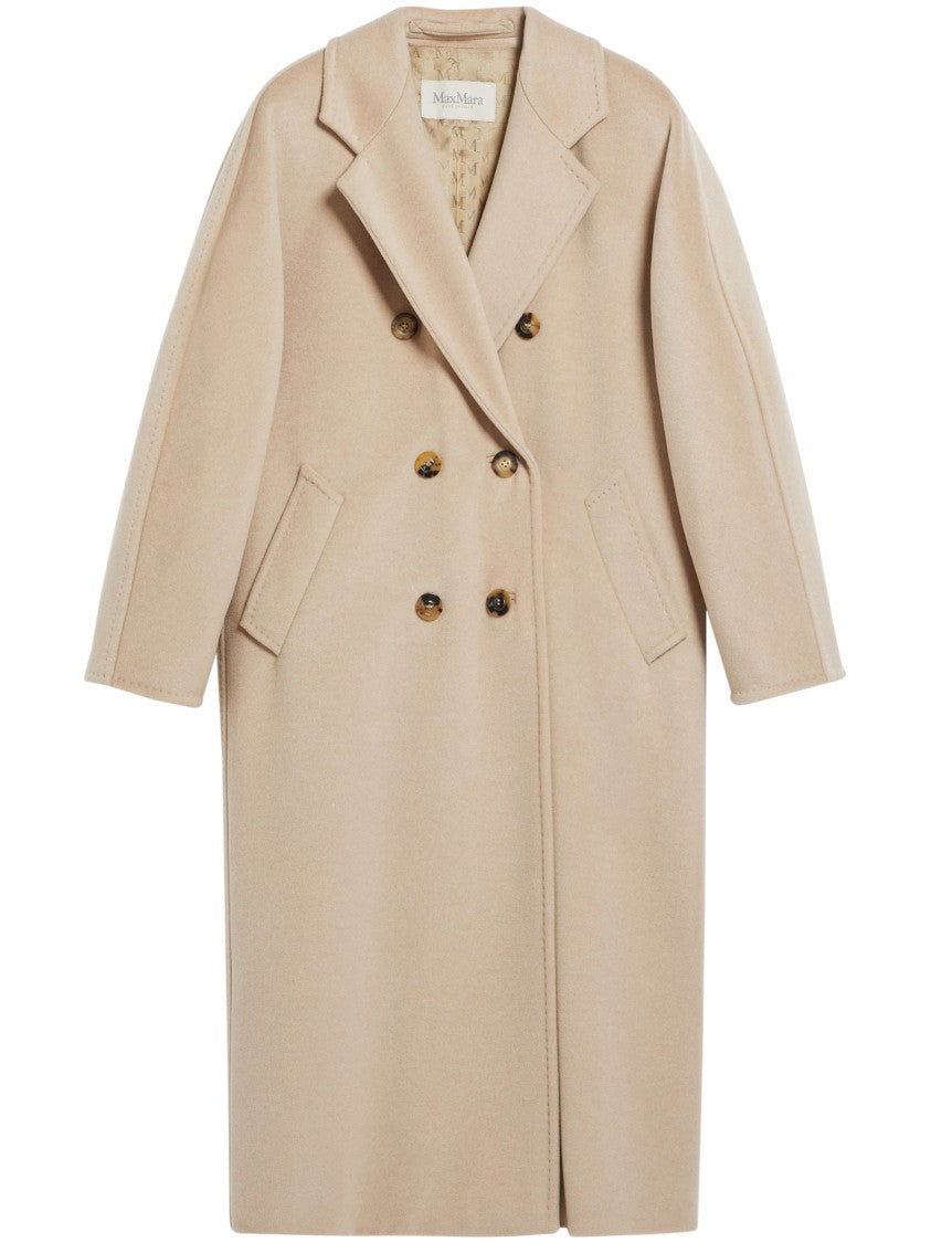 Max Mara Double-Breasted Beige Coat With Tailored Silhouette And Belted Waist