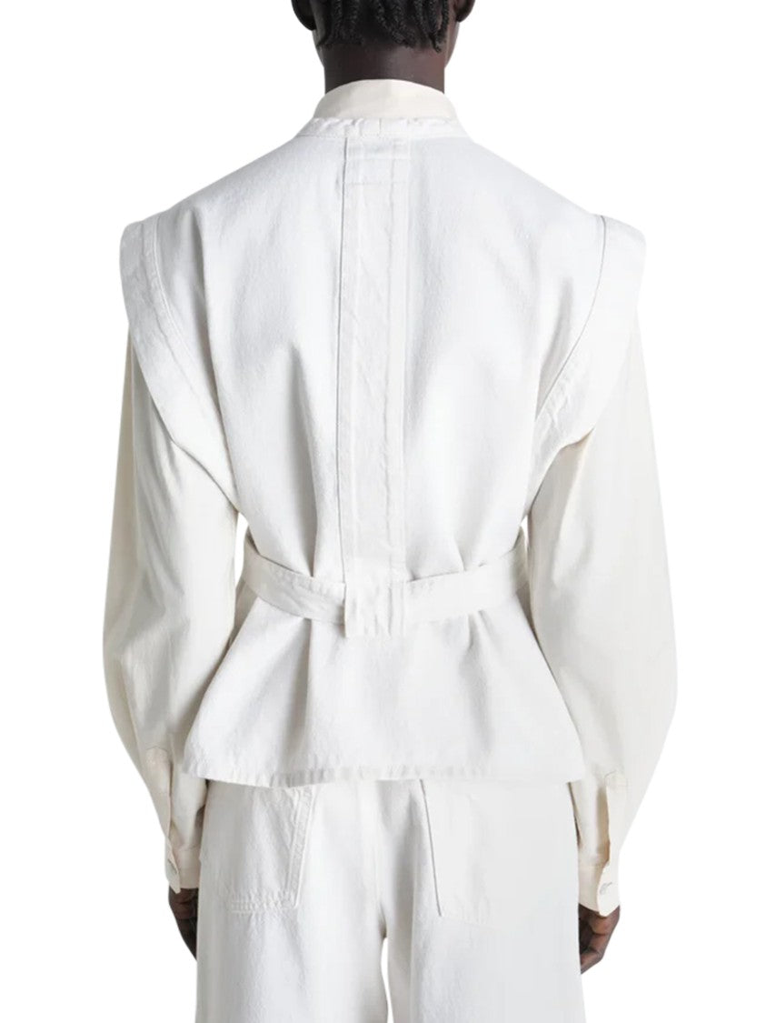 Lemaire Sleeveless Chasuble-Style White Leather Top With Matching Belt