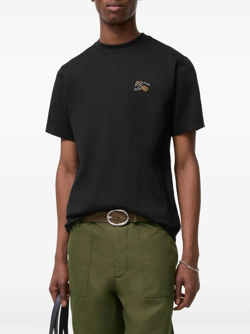Burberry Black Seth Cotton Embroidered Logo T-Shirt