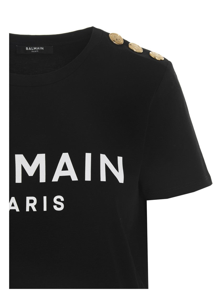 Balmain Front Logo Print Organic Cotton T-Shirt