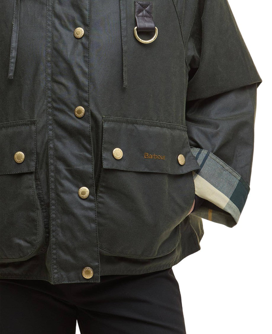 Barbour Reighton Corduroy Collar Flap Pockets Waxed Cotton Jacket