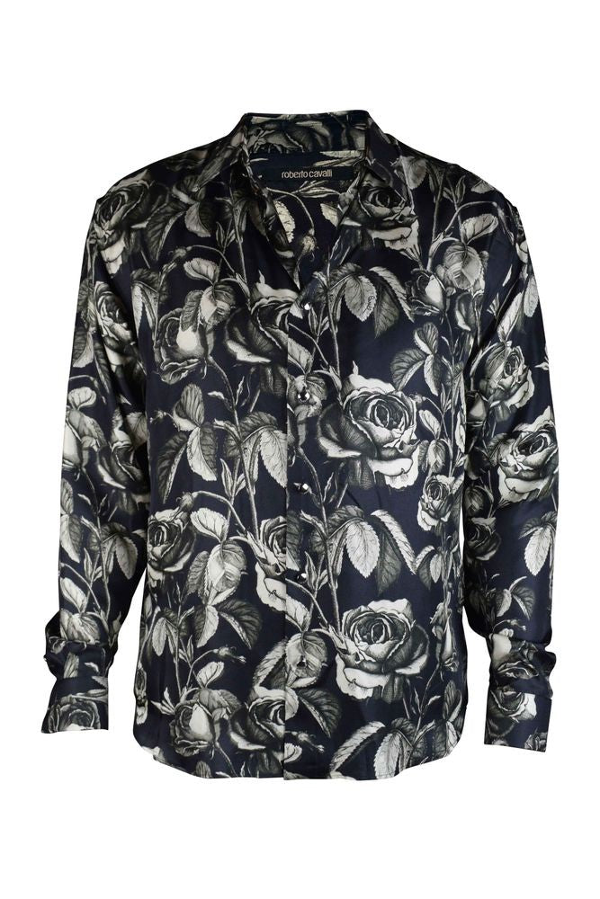 Roberto Cavalli Floral Print Silk Shirt With Button Front