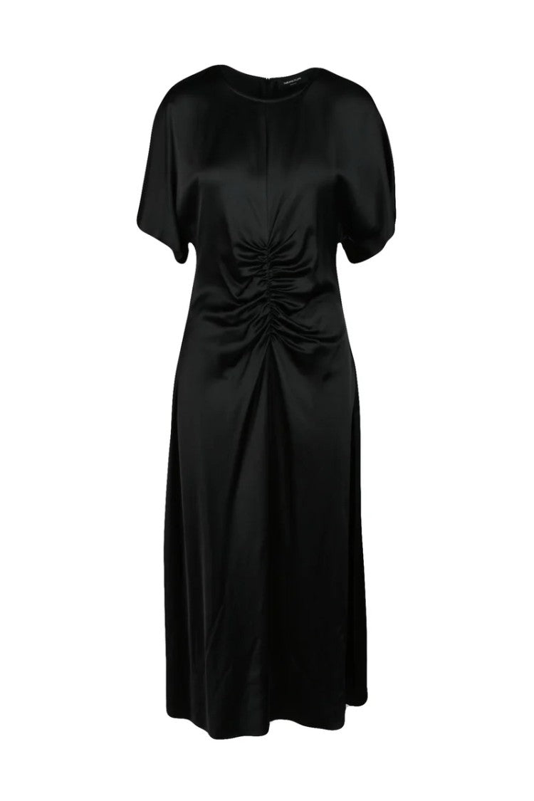 Fabiana Filippi Long Satin Dress Ruched - Black
