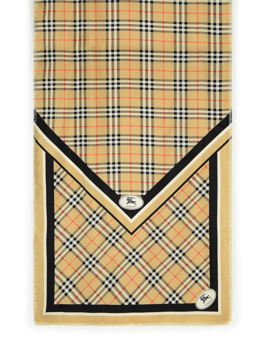 Burberry Beige Check Patterned Silk Scarf