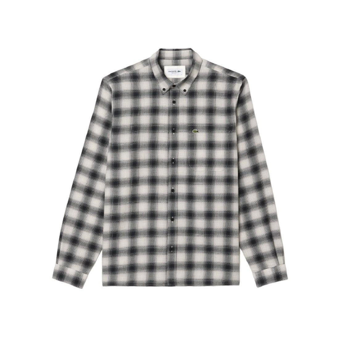 Lacoste Plaid Button-Down Shirt Crocodile Green Accents