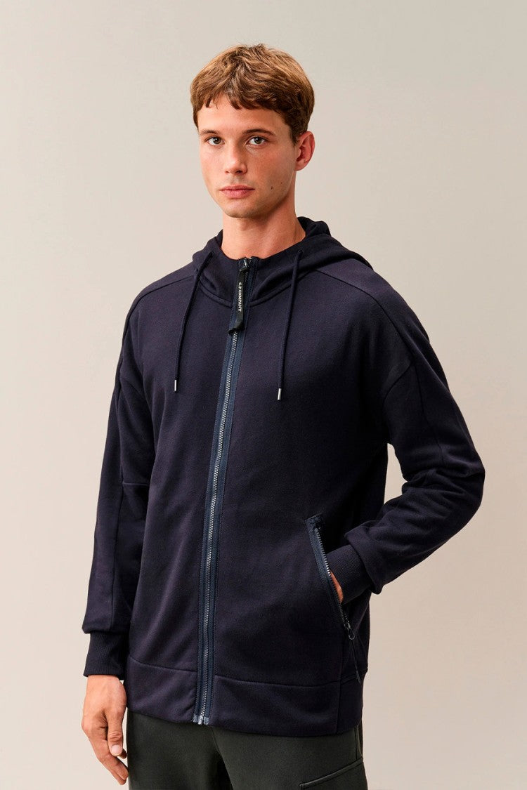 C.P. Company Navy Goggle Lens Cotton Zip-Through Hoodie
