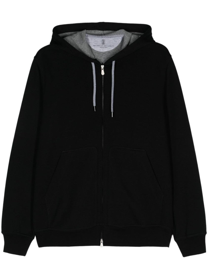 Brunello Cucinelli Black Zip-Up Hoodie With Adjustable Drawstrings And Kangaroo Pocket