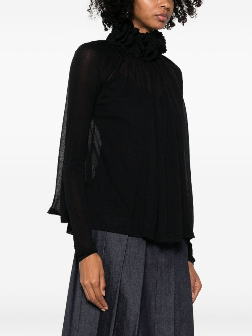 Zimmermann Sheer Black Long-Sleeved Top With Ruffled Neckline