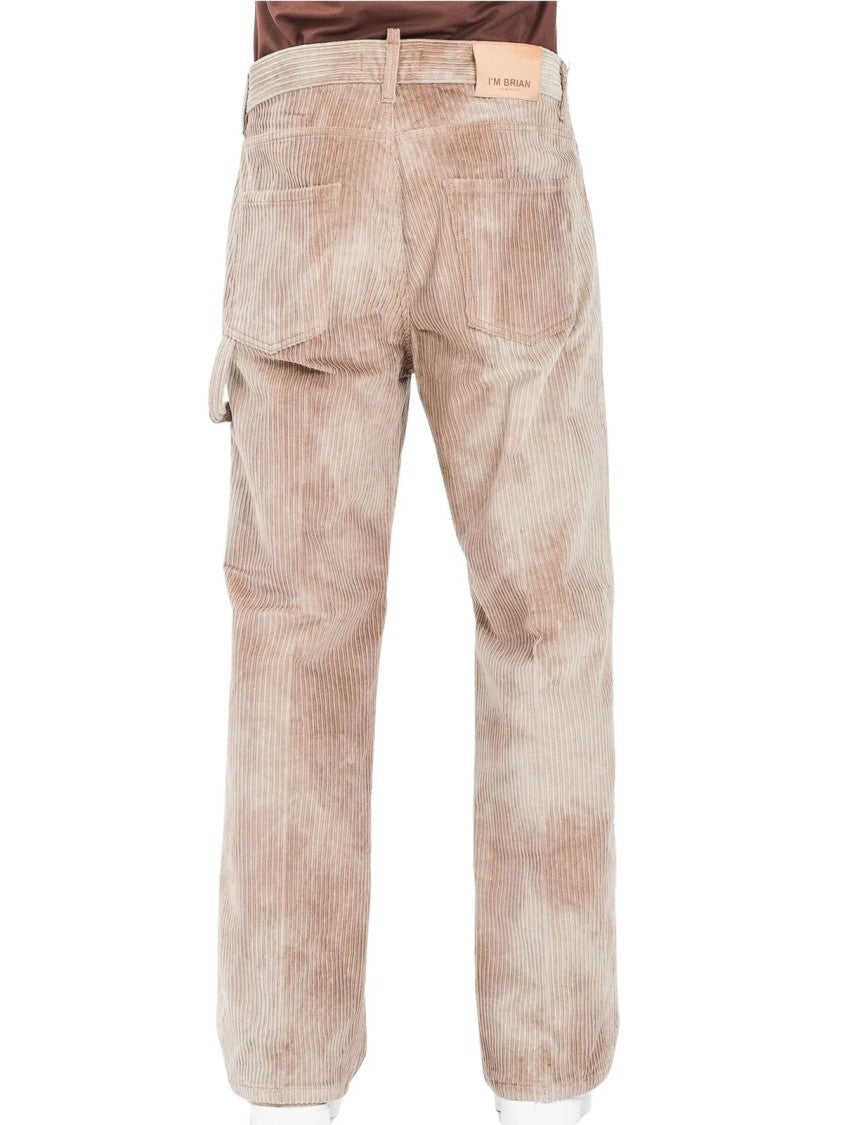 I M Brian Beige Tie-Dye Corduroy Stretch Cotton Pants