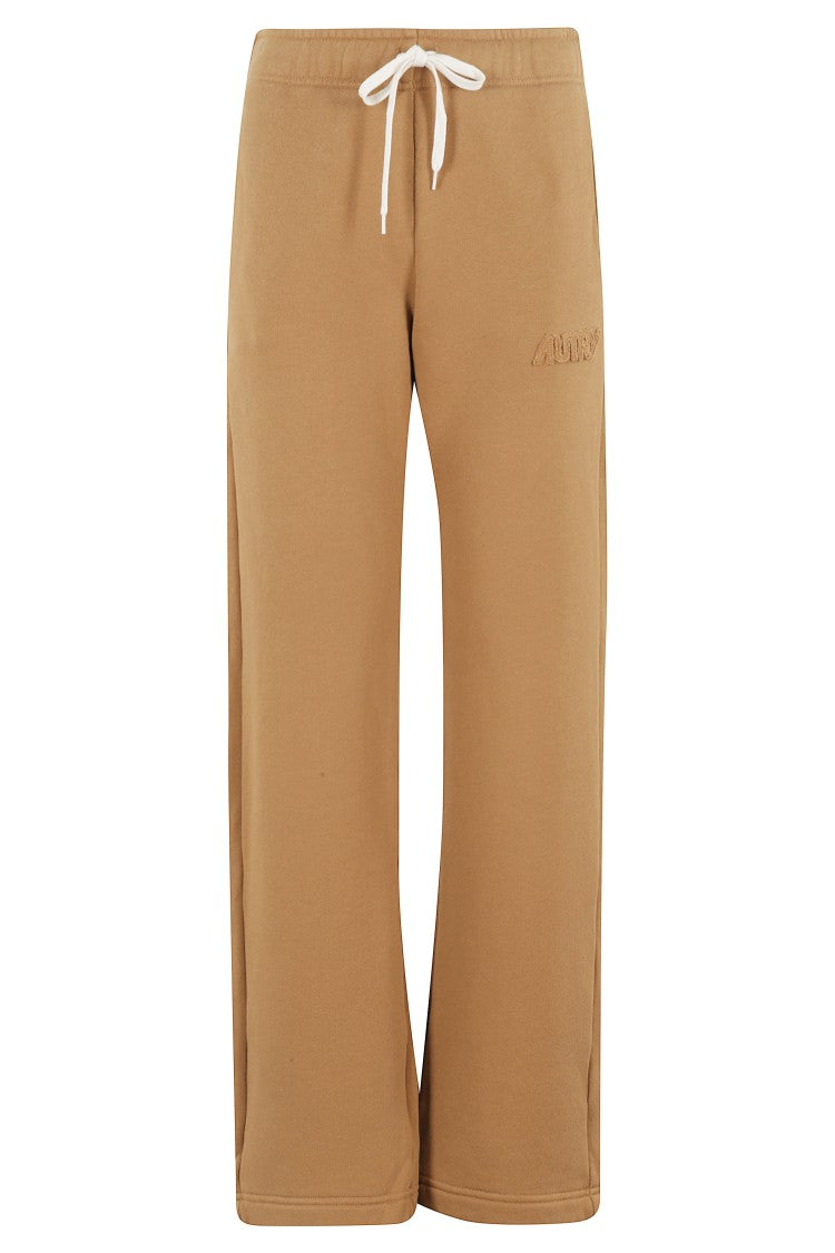 Autry Walnut Cotton Sweatpants With Applique Logo And Adjustable Waistband