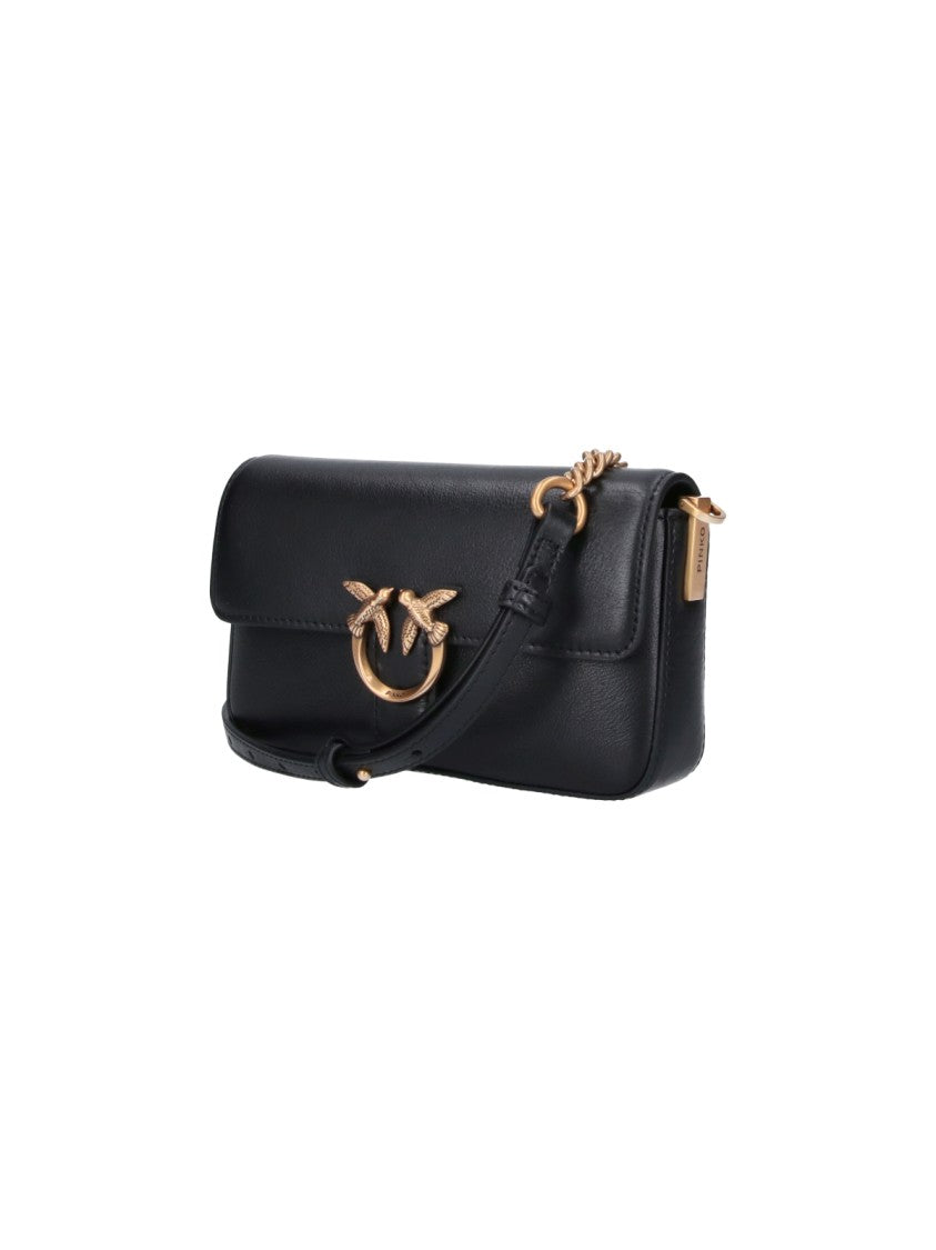 Pinko Black Leather One Love Baby Shoulder Bag