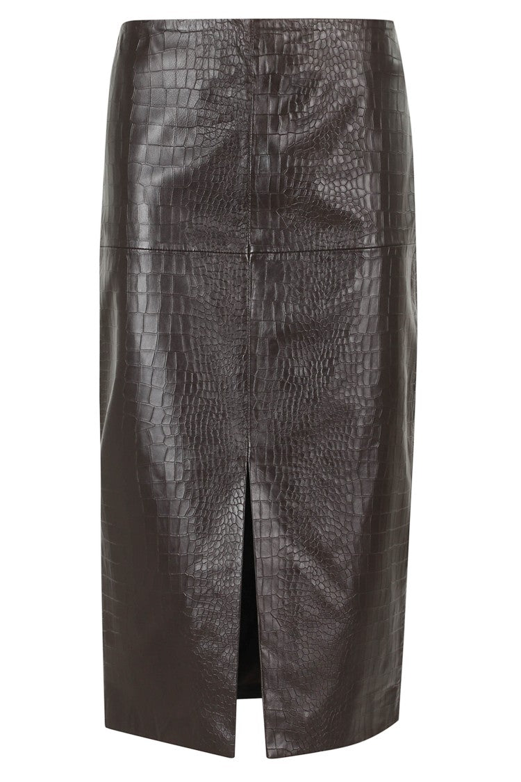 Federica Tosi Brown Crocodile-Embossed Leather Midi Skirt