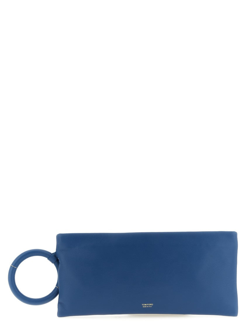 Tom Ford Deep Blue Nappa Leather Clutch With Bangle Handle