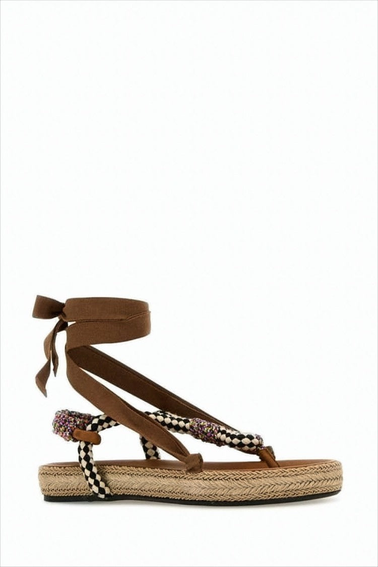Isabel Marant Woven Jute Flat Sandals With Beaded Accents