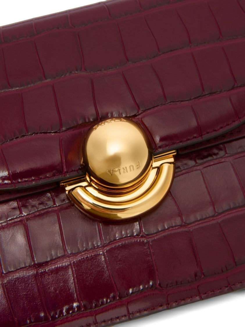 Furla Crocodile-Embossed Leather Bag With Gold-Tone Clasp