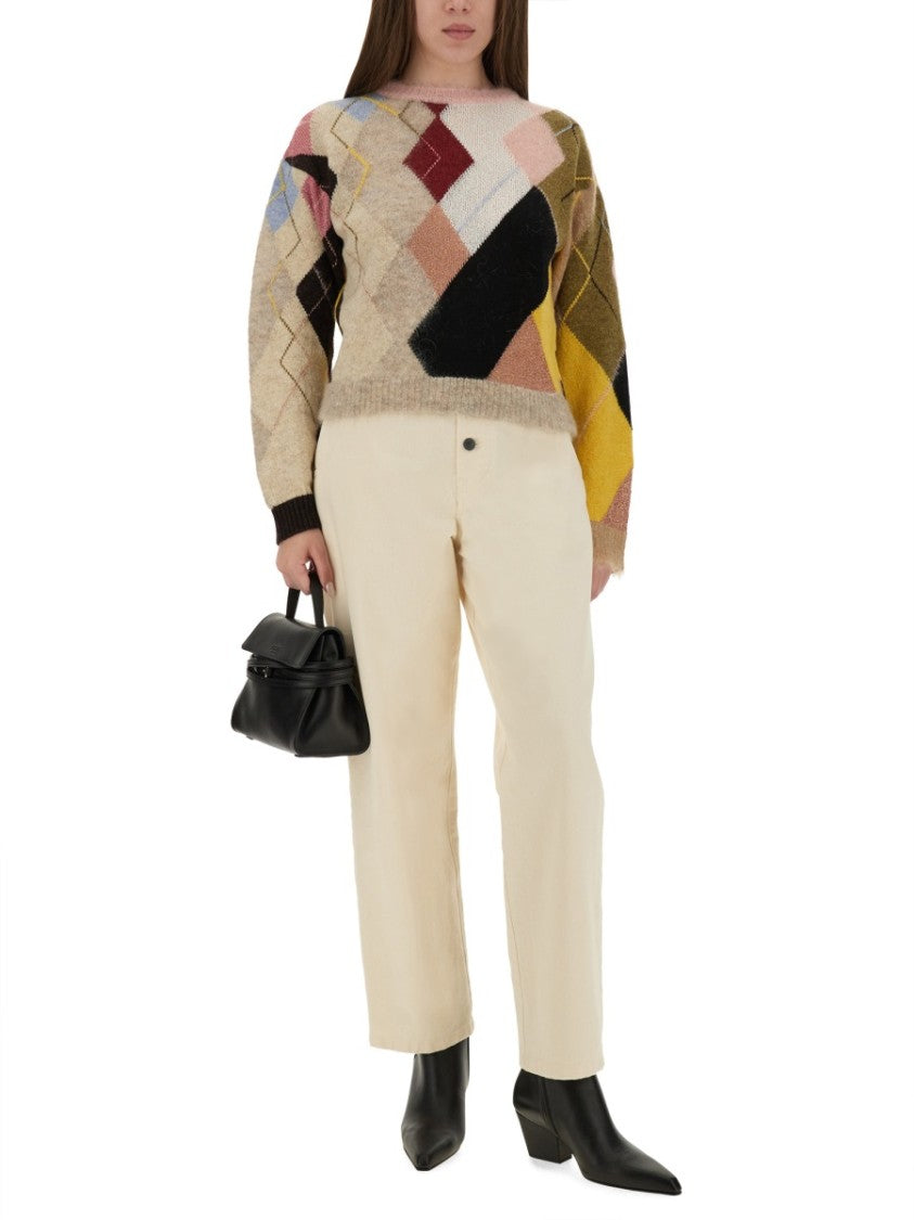 Moschino Diamond Pattern Knit Sweater With Earthy Tones