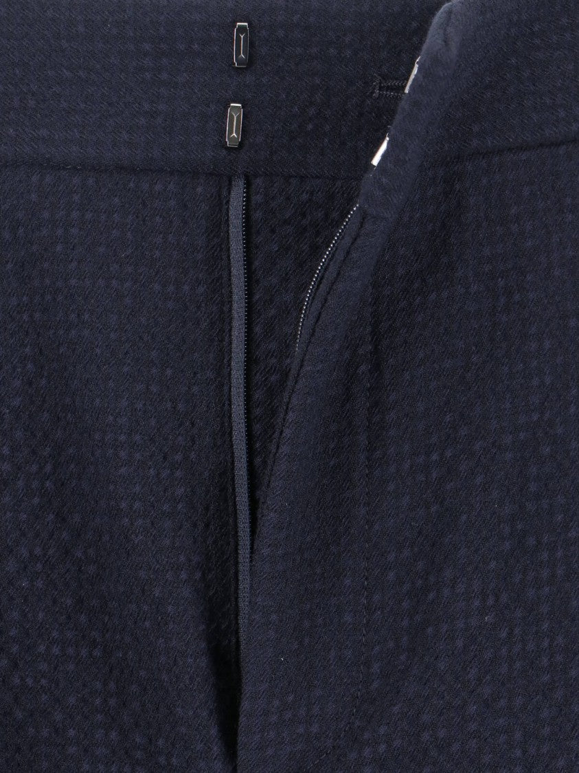 Giorgio Armani Textured Navy Virgin Wool Trousers With Straight Leg